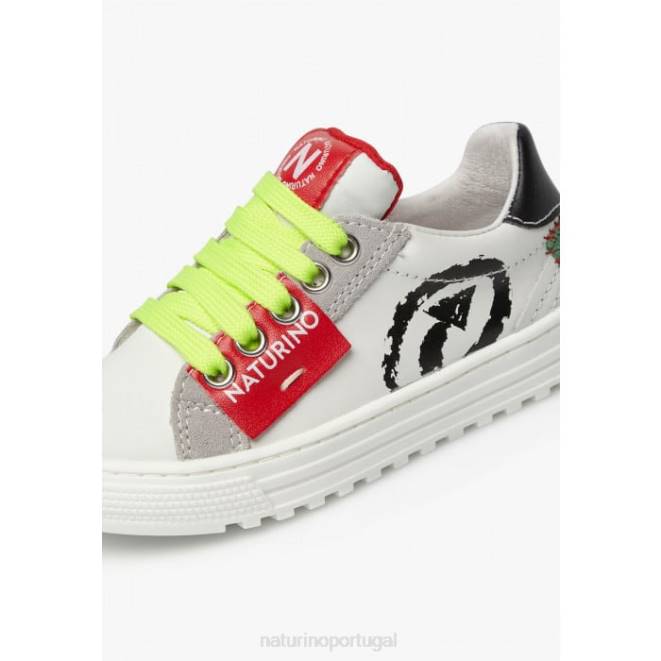 crianças Naturino Branco preto hess seta zip. tênis de couro e camurça HTF8468