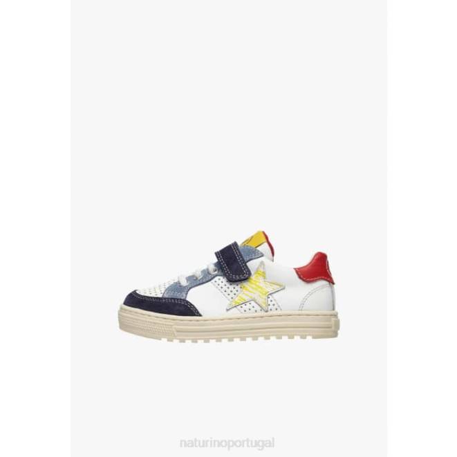 crianças Naturino Marinha Branca auriel vl. tênis de couro perfurado e camurça com estrela HTF8491