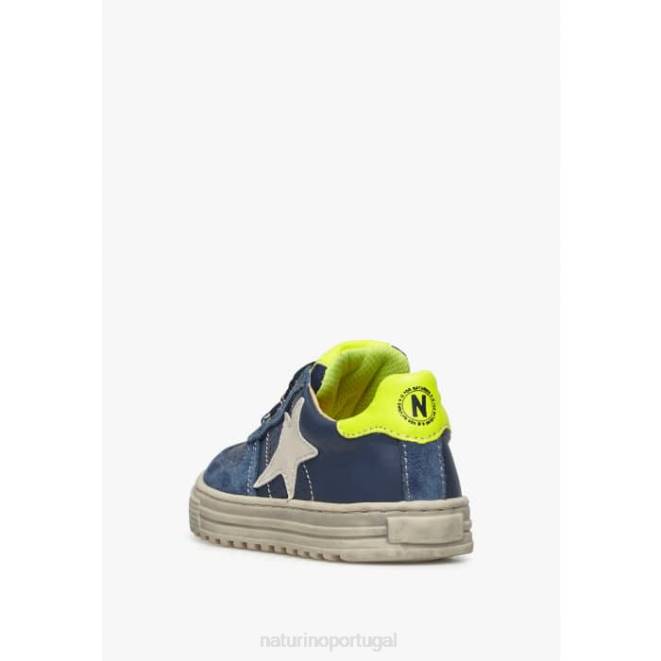 crianças Naturino azul amarelo hess zip. tênis couro perfurado com estrela HTF8360