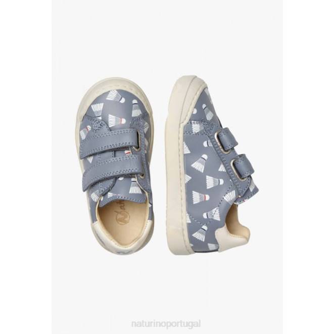 crianças Naturino azul claro eindhoven vl tênis de couro com estampa HTF8458