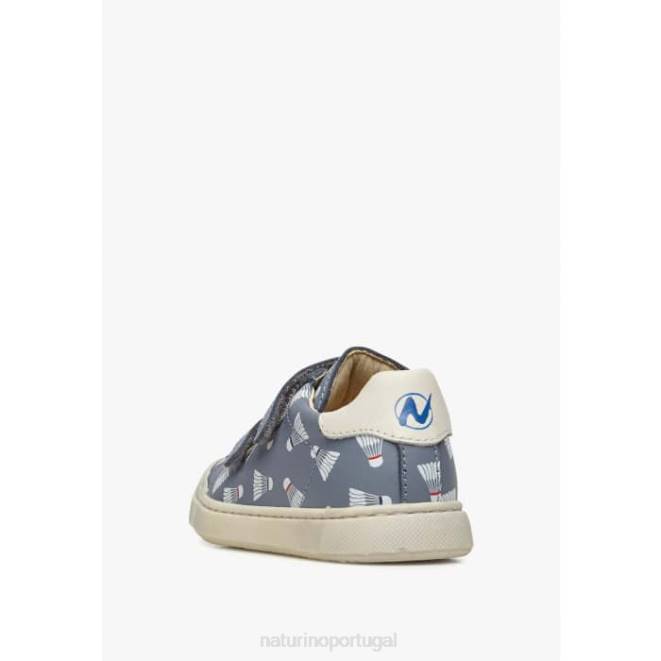 crianças Naturino azul claro eindhoven vl tênis de couro com estampa HTF8458