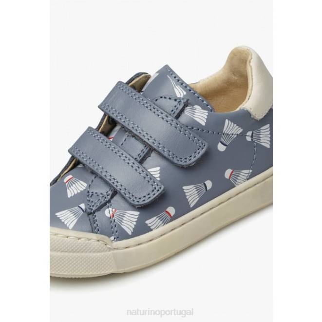 crianças Naturino azul claro eindhoven vl tênis de couro com estampa HTF8458