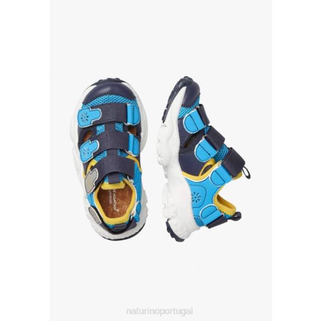 crianças Naturino azul marinho claro ray júnior vl. tênis eco couro e tecido HTF830