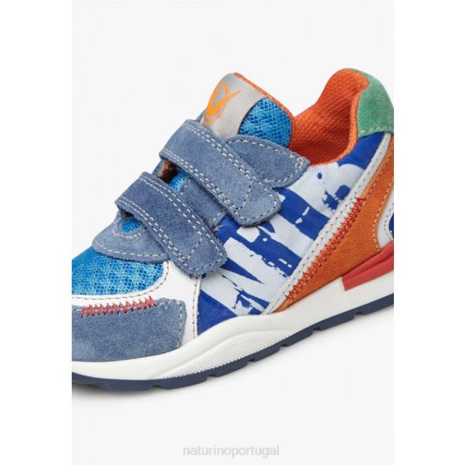 crianças Naturino azul vermelho bley vl tênis camurça e tecido HTF8470