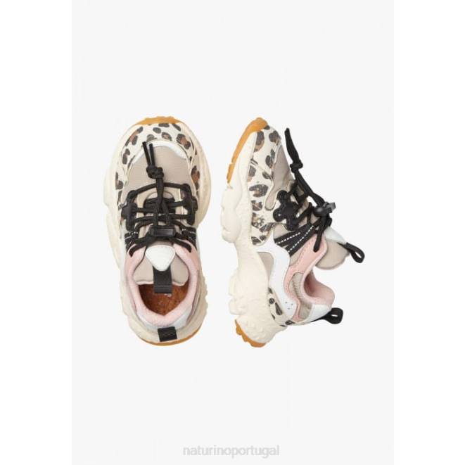 crianças Naturino bege-branco yamano 3 júnior. tênis de couro sintético e tecido técnico HTF837