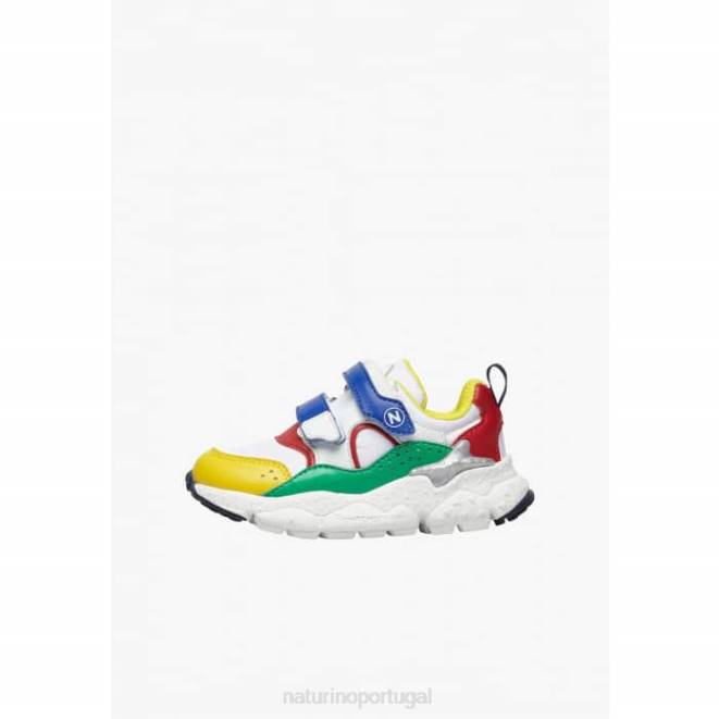 crianças Naturino branco-azul-vermelho akio júnior vl. tênis de couro sintético e tecido técnico HTF845