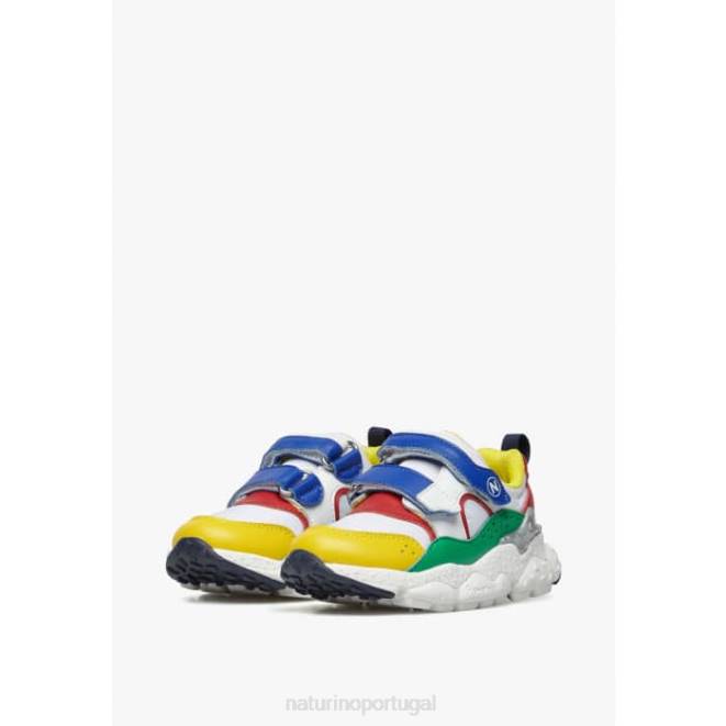 crianças Naturino branco-azul-vermelho akio júnior vl. tênis de couro sintético e tecido técnico HTF845