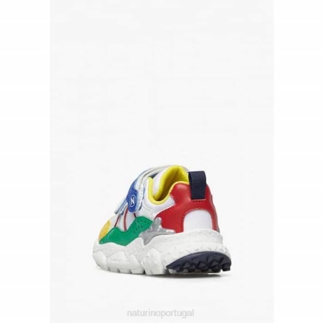 crianças Naturino branco-azul-vermelho akio júnior vl. tênis de couro sintético e tecido técnico HTF845