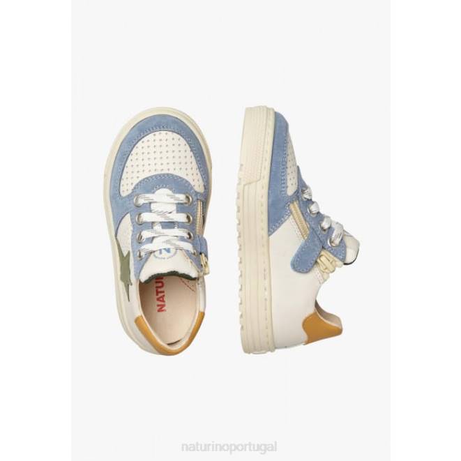 crianças Naturino branco-céu azul hess zip. tênis couro perfurado e camurça com zíper HTF8416