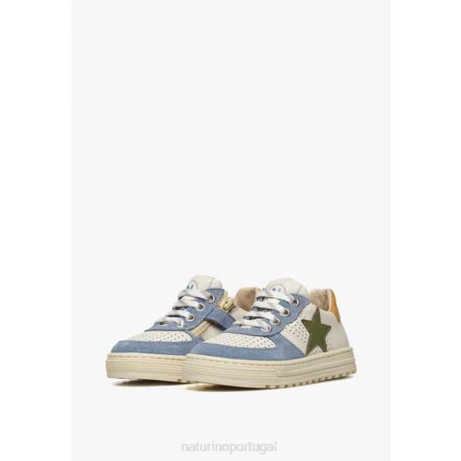 crianças Naturino branco-céu azul hess zip. tênis couro perfurado e camurça com zíper HTF8416