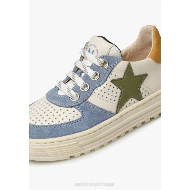 crianças Naturino branco-céu azul hess zip. tênis couro perfurado e camurça com zíper HTF8416