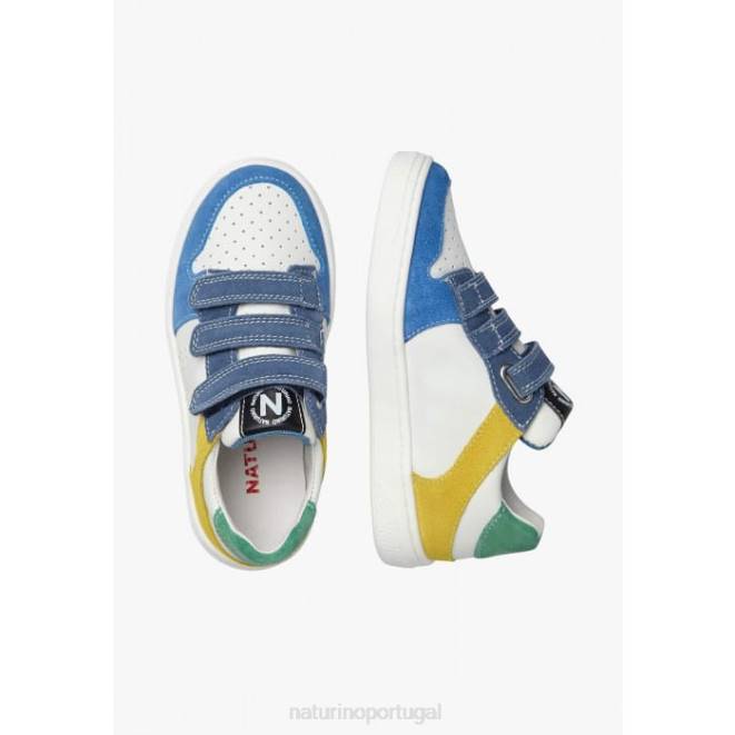 crianças Naturino branco-céu azul theral vl. tênis de couro e camurça HTF8374