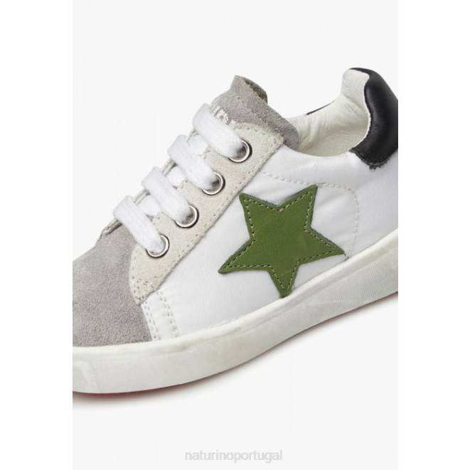 crianças Naturino branco-cinza annie zip tênis de couro e camurça com patch de estrela HTF8365