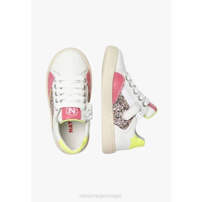 crianças Naturino branco-fúcsia quar zip. tênis de couro HTF8471