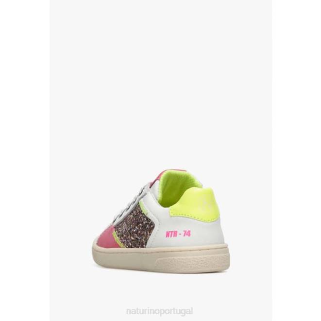 crianças Naturino branco-fúcsia quar zip. tênis de couro HTF8471