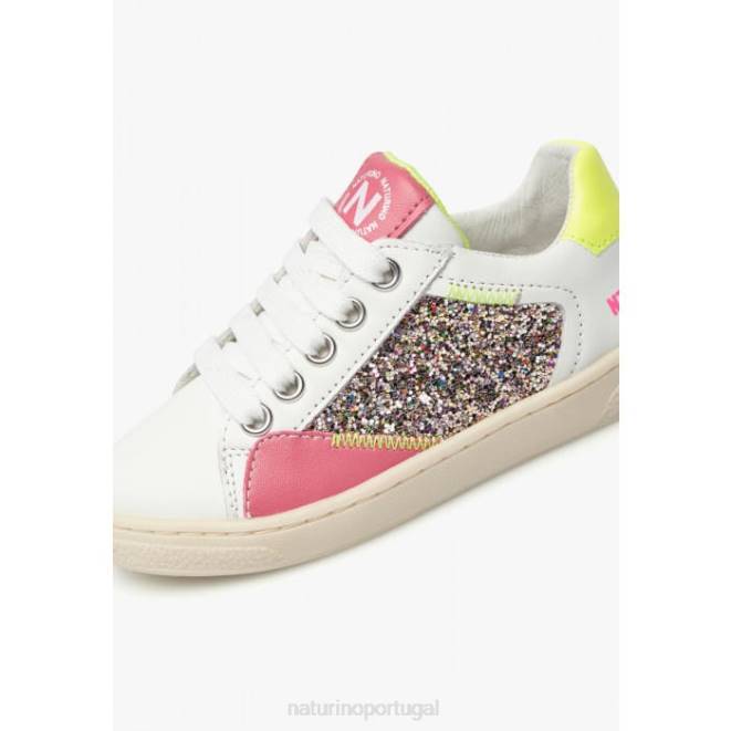 crianças Naturino branco-fúcsia quar zip. tênis de couro HTF8471