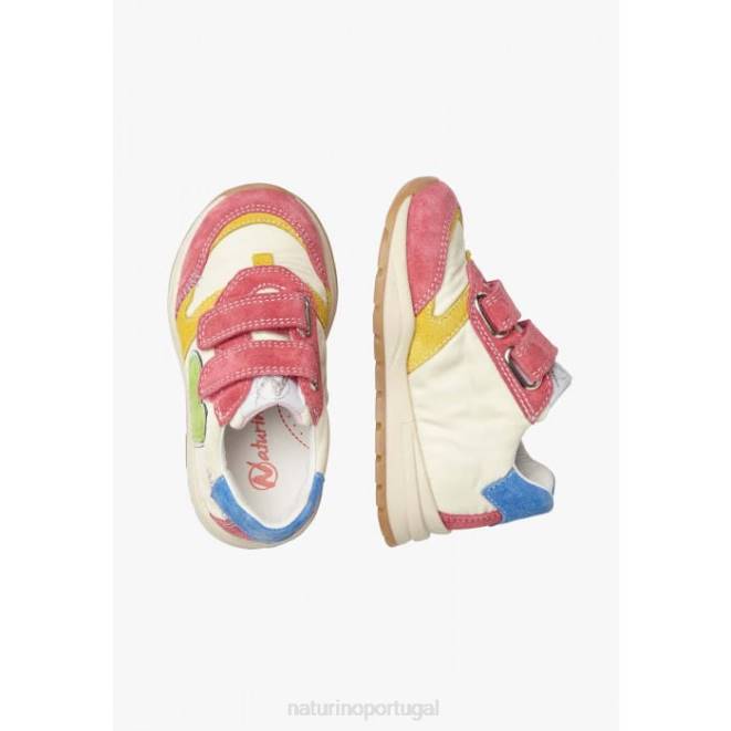 crianças Naturino branco fúcsia quelly vl tênis camurça e tecido HTF8479