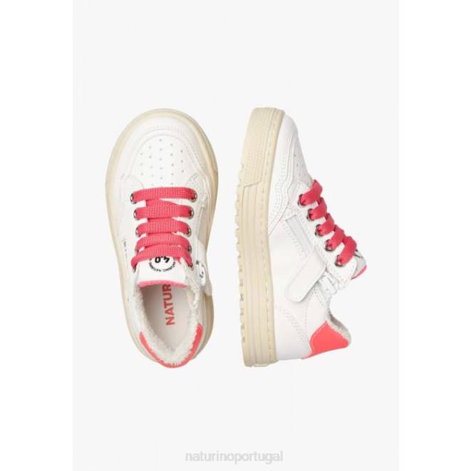 crianças Naturino branco-fúcsia zíper híbrido ariton. tênis couro vegetal e algodão orgânico HTF8367