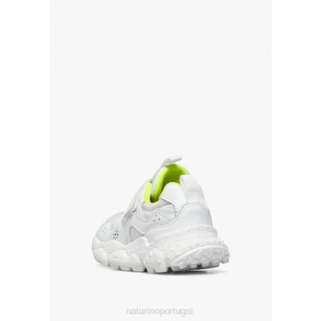 crianças Naturino branco-fluo amarelo yamano 3 vl júnior. tênis de couro sintético e tecido técnico HTF841