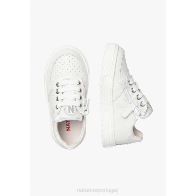 crianças Naturino branco hess zip. tênis couro perfurado estrela com zíper HTF8363