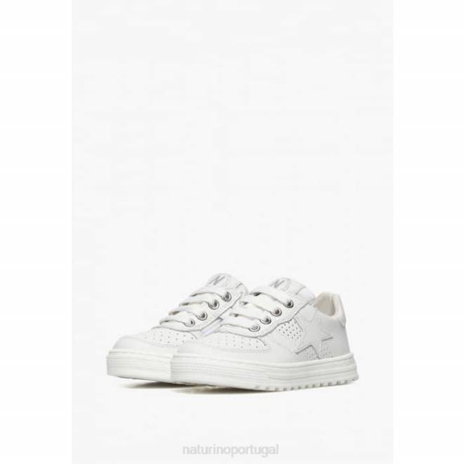 crianças Naturino branco hess zip. tênis couro perfurado estrela com zíper HTF8363