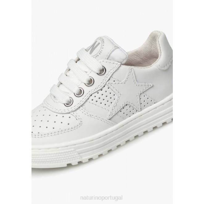 crianças Naturino branco hess zip. tênis couro perfurado estrela com zíper HTF8363