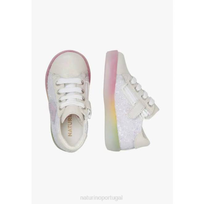crianças Naturino branco korey 2 zip tênis de couro HTF8404