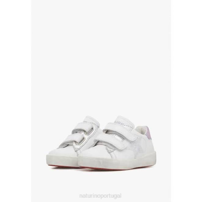 crianças Naturino branco-lilás annie vl tênis de couro com patch de estrela HTF8385