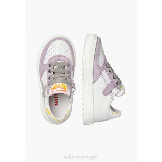 crianças Naturino branco-lilás hess zip. tênis de couro e camurça com zíper HTF8461