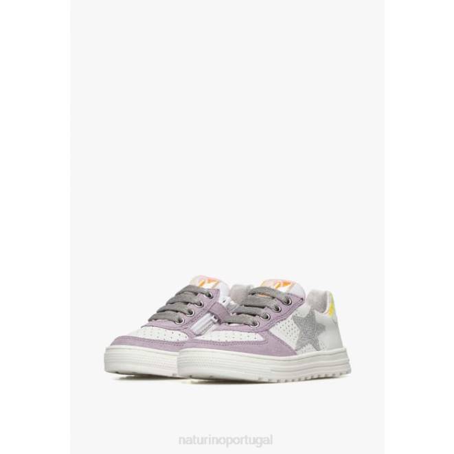 crianças Naturino branco-lilás hess zip. tênis de couro e camurça com zíper HTF8461