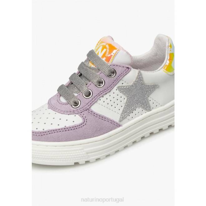 crianças Naturino branco-lilás hess zip. tênis de couro e camurça com zíper HTF8461