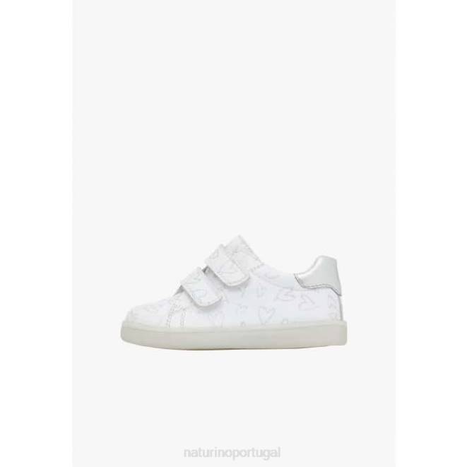 crianças Naturino branco obrigado vl tênis de couro com estampa de corações HTF8386