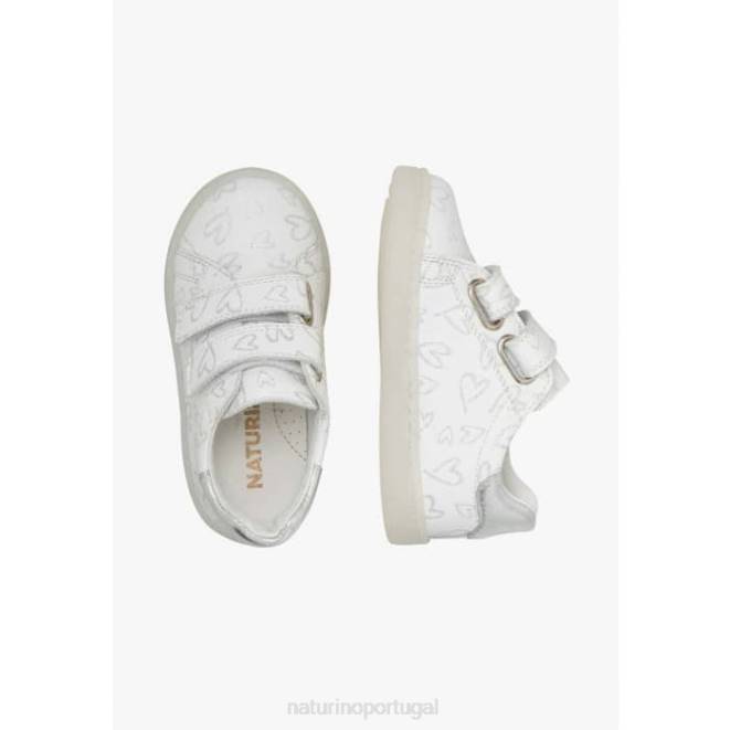 crianças Naturino branco obrigado vl tênis de couro com estampa de corações HTF8386