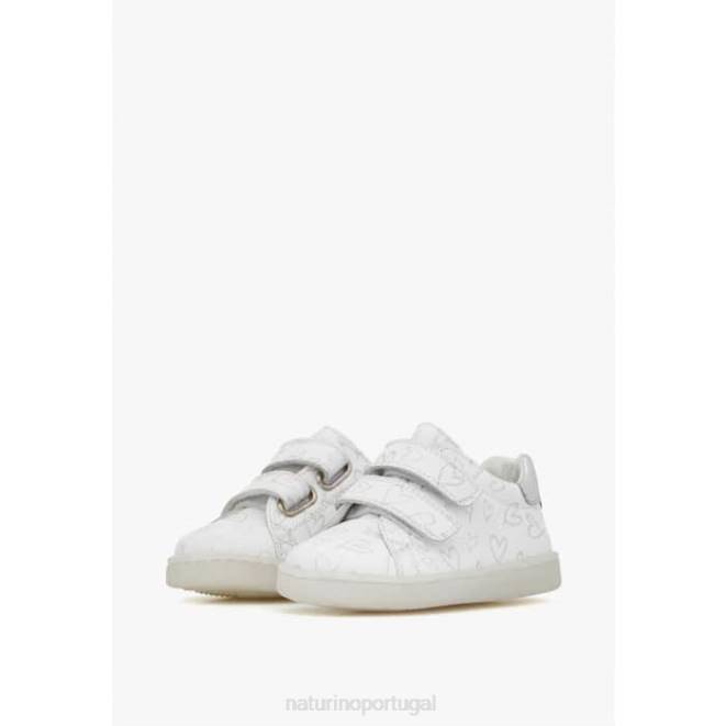 crianças Naturino branco obrigado vl tênis de couro com estampa de corações HTF8386