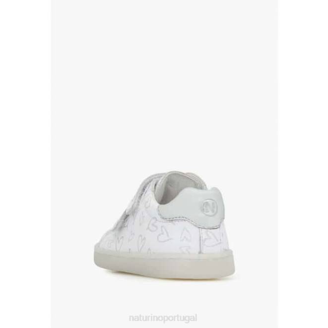 crianças Naturino branco obrigado vl tênis de couro com estampa de corações HTF8386