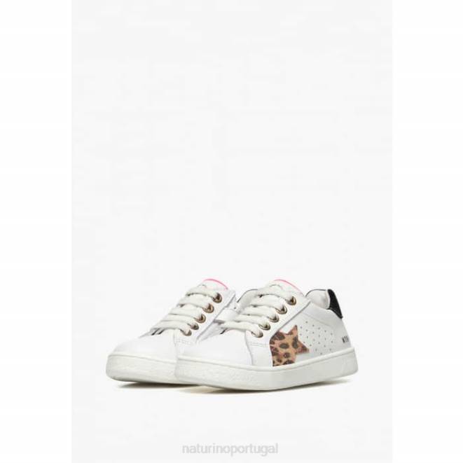 crianças Naturino branco pin zip. tênis de couro e camurça HTF8391