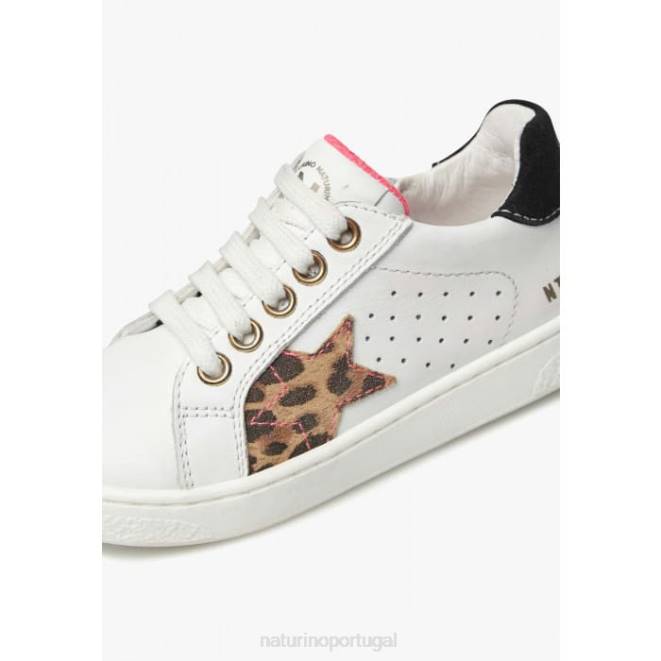 crianças Naturino branco pin zip. tênis de couro e camurça HTF8391