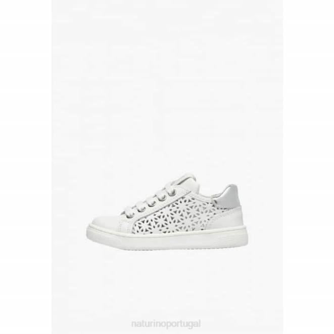 crianças Naturino branco qll zip. tênis de couro HTF8460
