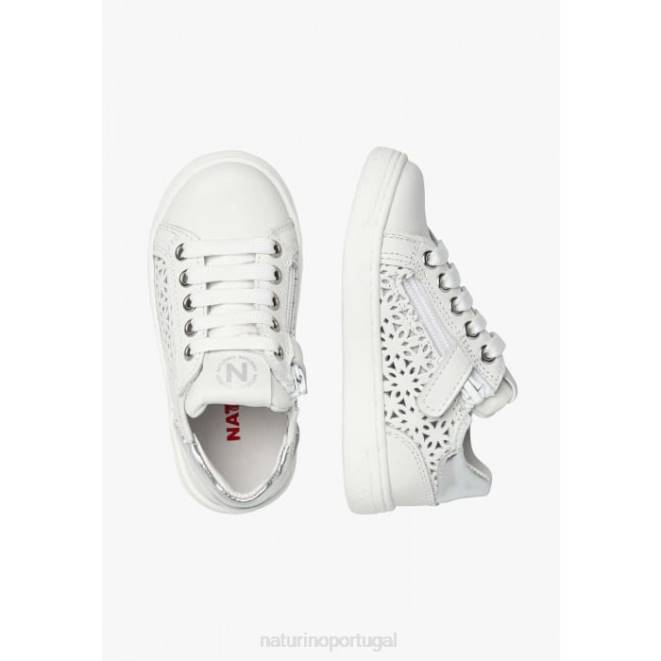 crianças Naturino branco qll zip. tênis de couro HTF8460