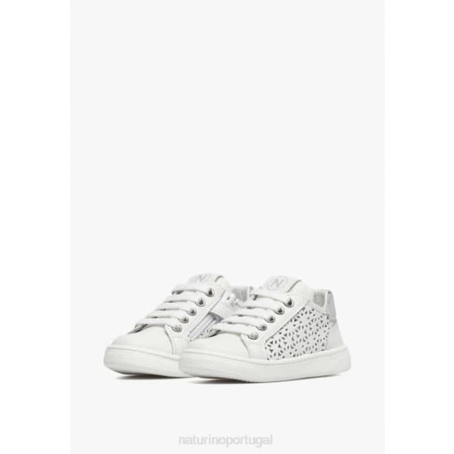 crianças Naturino branco qll zip. tênis de couro HTF8460