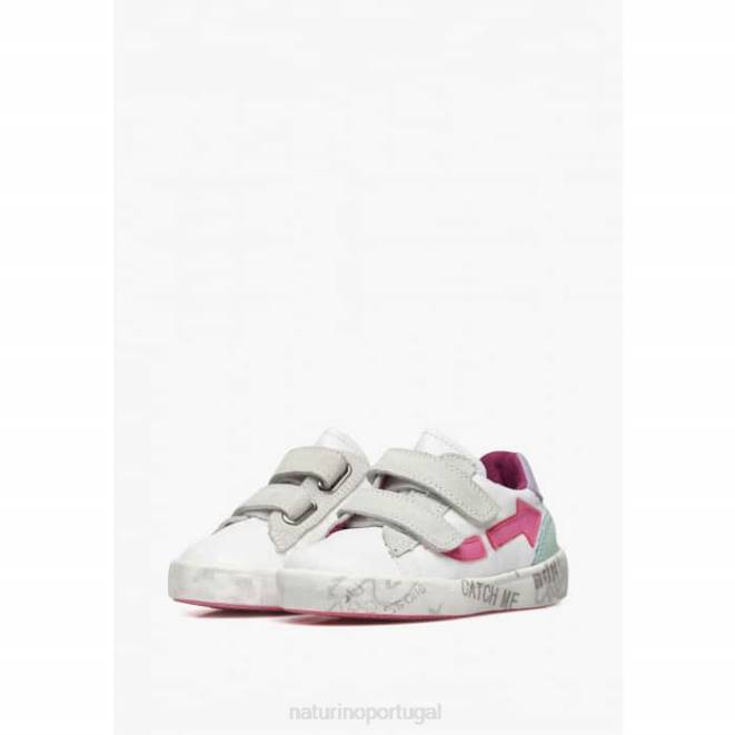 crianças Naturino branco-rosa Kristil vl tênis de couro e tecido HTF8490