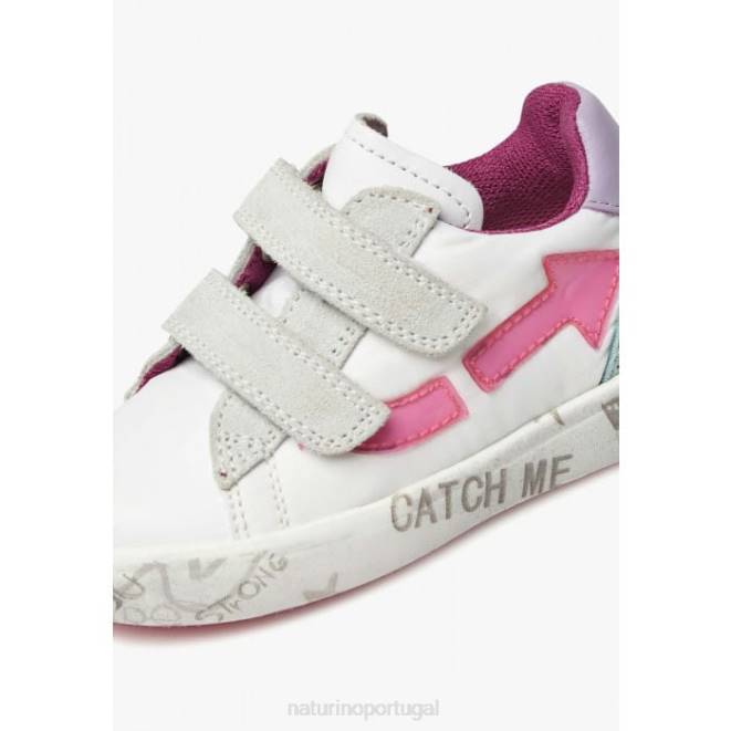 crianças Naturino branco-rosa Kristil vl tênis de couro e tecido HTF8490