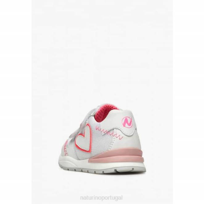 crianças Naturino branco-rosa quelly vl tênis de couro e tecido HTF8449