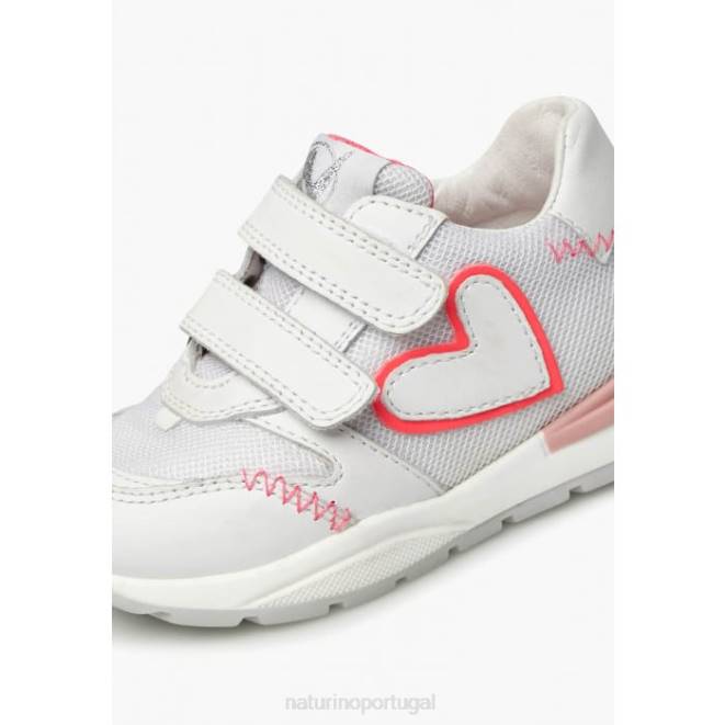 crianças Naturino branco-rosa quelly vl tênis de couro e tecido HTF8449