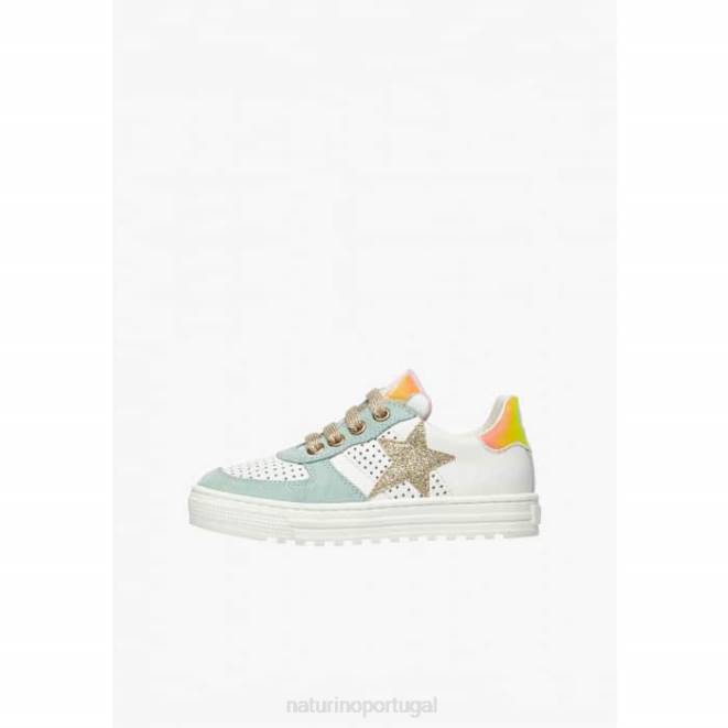 crianças Naturino branco-turquesa hess zip. tênis de couro e camurça com zíper HTF8465