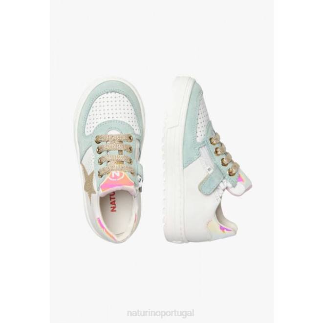 crianças Naturino branco-turquesa hess zip. tênis de couro e camurça com zíper HTF8465