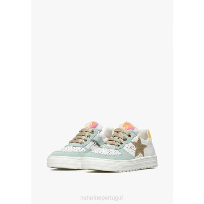 crianças Naturino branco-turquesa hess zip. tênis de couro e camurça com zíper HTF8465