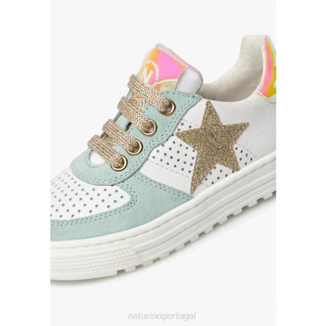crianças Naturino branco-turquesa hess zip. tênis de couro e camurça com zíper HTF8465