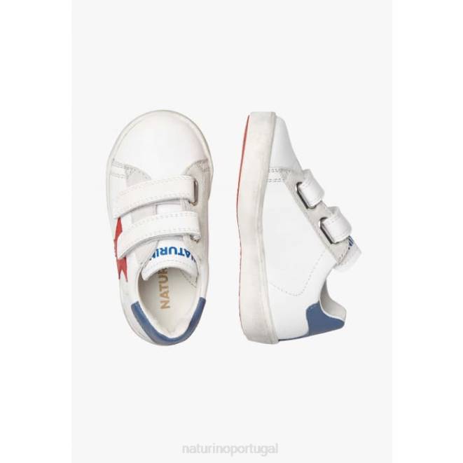 crianças Naturino branco-vermelho annie vl tênis de couro com patch de estrela HTF8369
