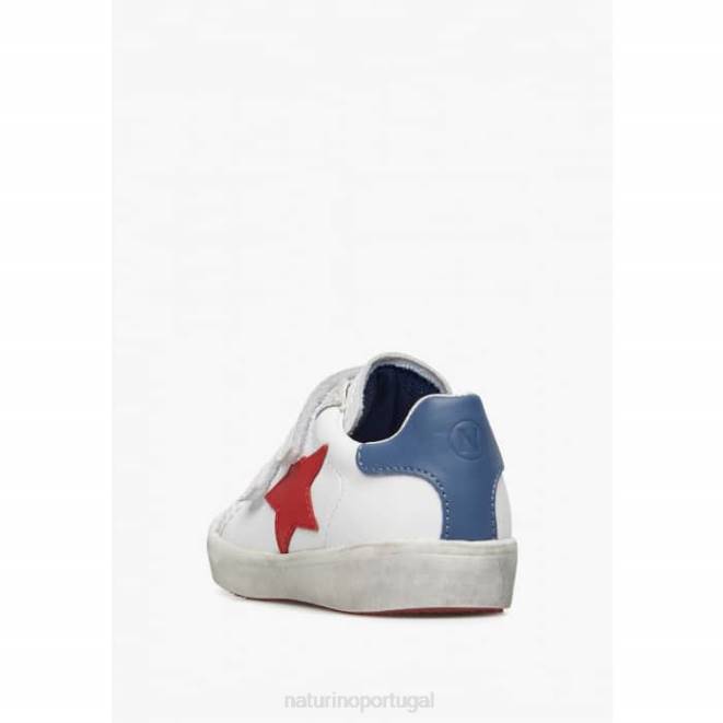 crianças Naturino branco-vermelho annie vl tênis de couro com patch de estrela HTF8369